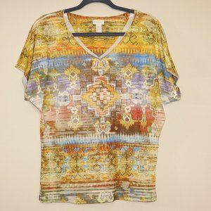 Chico's aztec multicolor short sleeve top, size 1 (8)